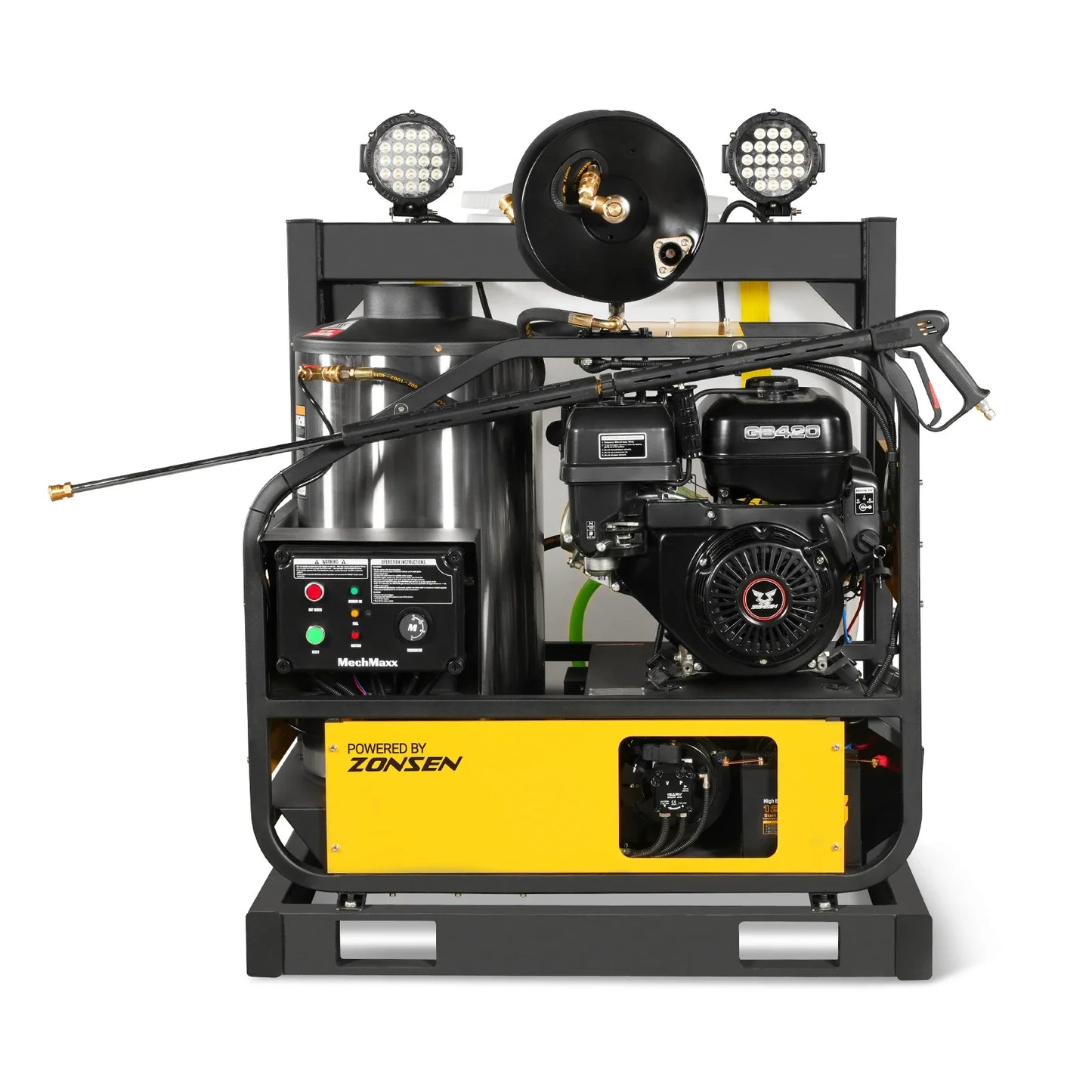 4000 PSI 4 GPM ZONSEN E-Start Engine Hot Water Pressure Washer Skid Mounted with 175 Gal Tank, HPW40DT