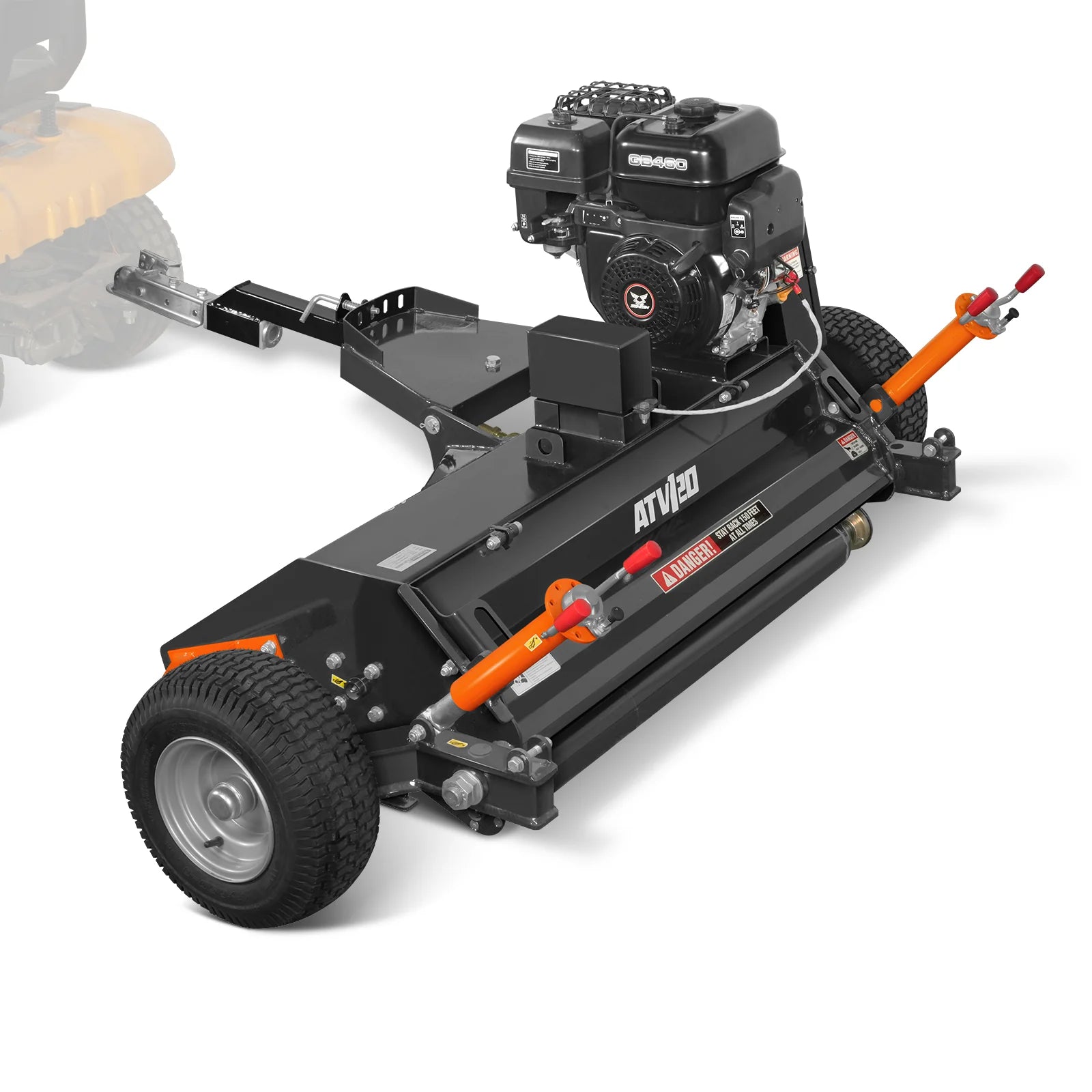 MechMaxx 48" Tow-Behind ATV Offset Flail Mower,  15HP 459cc E-start Gas Engine Powered; Adjustable Mowing Height,  ATV120
