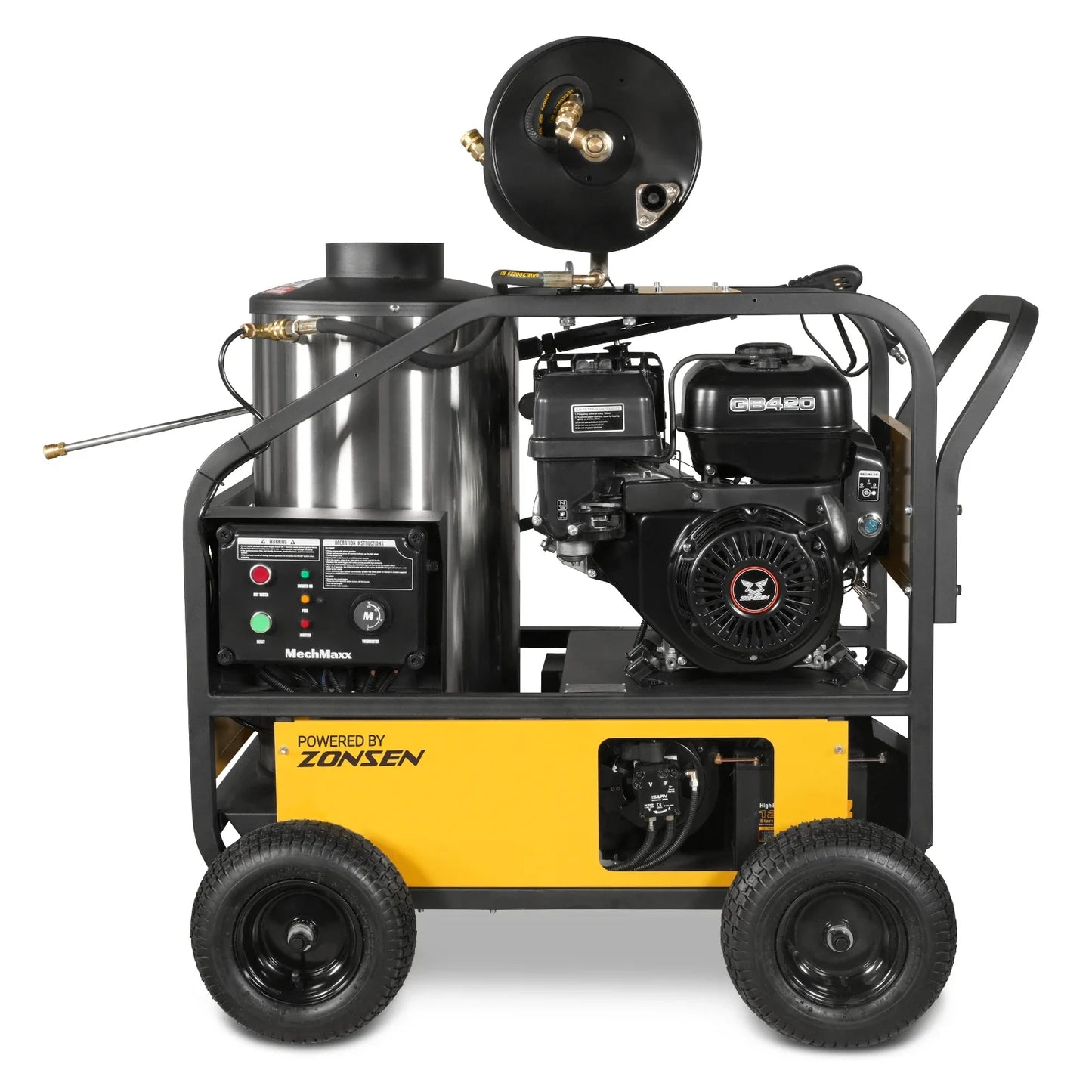 4000 PSI 4 GPM ZONSEN E-Start Engine Hot Water Pressure Washer with Hose Reel,  HPW40D