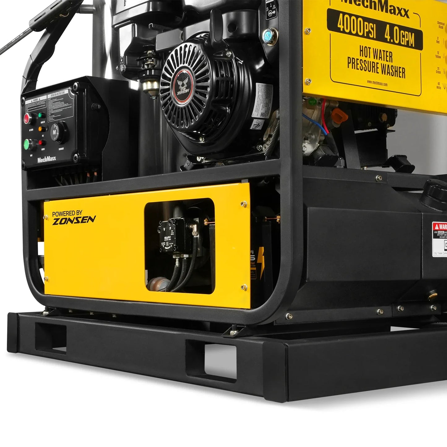 4000 PSI 4 GPM ZONSEN E-Start Engine Hot Water Pressure Washer Skid Mounted with 175 Gal Tank,  HPW40DT
