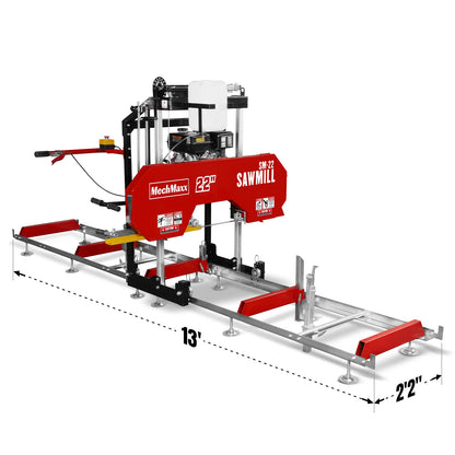 22" Portable Sawmill,  KOHLER 9.5hp 277cc Gasoline Engine,  18" Board Width,  13' Track Length ,  SM-22