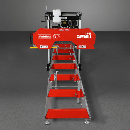 26" Portable Sawmill (5x Blades Included),  459cc 15HP E-Start Gasoline Engine,  20" Board Width,  20' Track Length (13' Track Length + 6.4' Track Extension Included) ,  SM-26