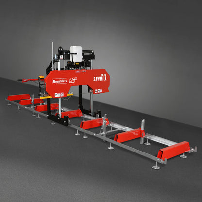26" Portable Sawmill (5x Blades Included),  459cc 15HP E-Start Gasoline Engine,  20" Board Width,  20' Track Length (13' Track Length + 6.4' Track Extension Included) ,  SM-26