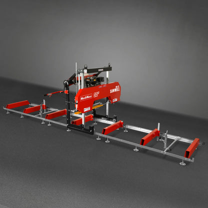 32" Portable Sawmill (5 x Blades Included),  459cc 15HP E-Start Gasoline Engine,  26.5" Board Width,  20' Track Length (13' Track Length + 6.4' Track Extension Included) ,  SM-32