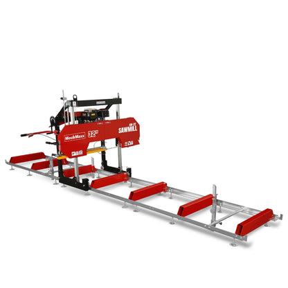 32" Portable Sawmill (5 x Blades Included),  459cc 15HP E-Start Gasoline Engine,  26.5" Board Width,  20' Track Length (13' Track Length + 6.4' Track Extension Included) ,  SM-32